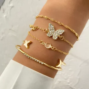 Vintage Crystal Fashion Bracelet Bangles Set Adjustable Luxury Romantic Butterfly Heart Bracelet for Couple Gifts