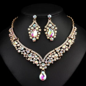 Vintage Crystal Jewelry Necklace Set Luxury Banquet Party Dress Accessories Popular Fashion Jewelry Gift