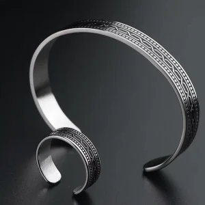Vintage Cuff Bracelet and Ring Custom Stainless Steel Adjustable Custom Personalized Bangle for Men Jewelry Set