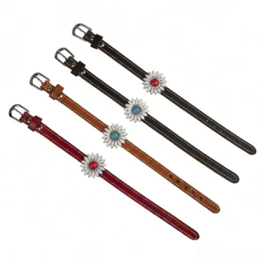 Vintage Daisy Flower Leather Bracelet, Women’s Adjustable Pin Buckle Cuff, Boho Alloy Charm Wristband