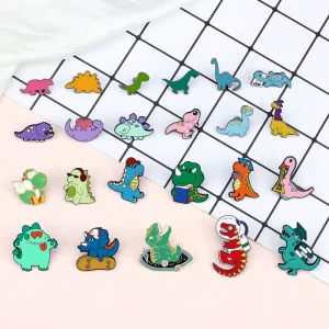 Vintage Dinosaur Series Black Nickel Metal Enamel Pins Colorful Cute Funny Animal Custom Brooch Bag Lapel Badge Gift for Kids
