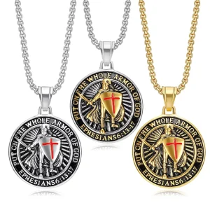 Vintage Domineering Medieval Knight Pendant Necklace 18K Gold Plated Stainless Steel Personalized Fashion Jewelry