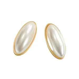 Vintage Earrings 18K Gold Plated Stainless Steel Pearl Earrings Oval Studs Fashion Jewelry Gift for Women