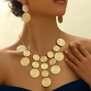 Vintage Earrings and Necklace Set with Circular Punch Pattern