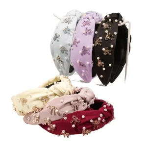 Vintage Elegance Faux Pearl Bow Headband Commuter Bandy Headband Hair Accessories