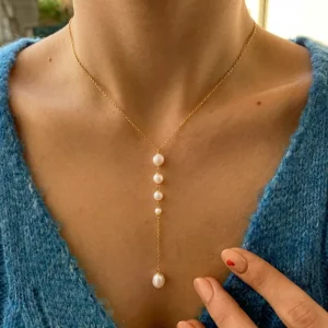 Vintage Elegant 18K Gold Plated Stainless Steel Necklace Natural Freshwater Pearl Y Tassel Pendant Necklace For Valentine Gitt