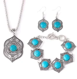 Vintage Ethiopian Jewelry Set for Women Turquoise Necklace Accessories for Wedding Party Anniversary Engagement Main Alloy