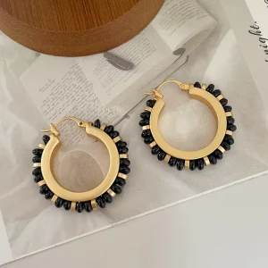 Vintage European & American Boho Colorful Natural Stone Beaded Earrings Niche Elegant High End Light Luxury Ear Jewelry