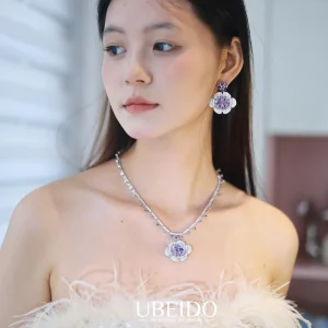 Vintage European American Heavy Industry Micro Pave Zircon Flower Jewelry Set High End Fashion Cross Border E Commerce Necklace