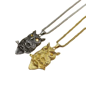 Vintage European and American Style Necklace Alloy Bamboo Chain Animal Owl Skull Pendant Necklace for Men