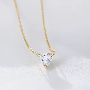 Vintage Fashion 925 Sterling Silver Gold Plated Cubic Zirconia Triangle Pendant Necklace Fine Jewelry for Women