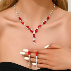 Vintage Fashion Colorful Crystal Rhinestone Alloy Necklace Earring Jewelry Set for Women Engagement Gift Wedding Party