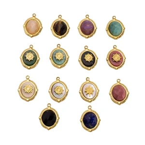 Vintage Fashion DIY Stainless Steel Pendant Colorful Natural Stone Inlaid Titanium Steel Non Fading Accessories