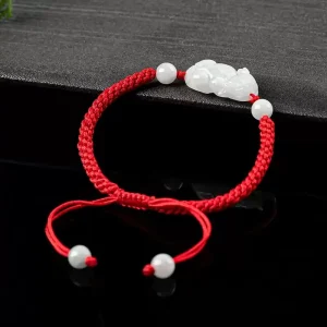 Vintage Fashion Jade Pi Xiu Bracelets for Men & Women Natural Jadeite Jewelry with Red Braided Cord