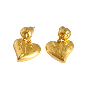 Vintage Fashion Real Gold Frosted Heart Drop Earrings Trendy Brass Plating Customizable Unisex Jewelry Gift Weddings