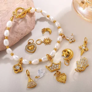 Vintage Fashion Simple DIY Handmade Stainless Steel Jewelry Accessories Heart Lock Flower Ins Style Diamond Charms