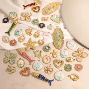 Vintage Fashion Stainless Steel DIY Jewelry Accessories Enamel Ocean Fish Starfish Flower Charms for Necklace Keychain Making