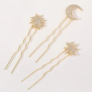 Vintage Fashion Star and Moon Hairpin Set Versatile Rhinestone Hair Accessories for Girls Bridal Casual