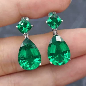 Vintage Fashion Women Green Cubic Zirconia Drop Earrings for Party Wedding Elegant Water Drop Emerald Dangle Earrings