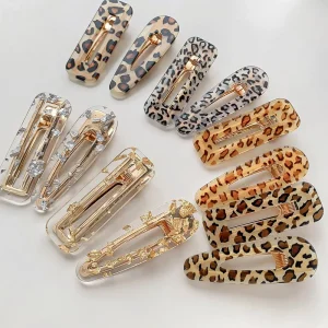 Vintage Fashion Women Leopard Acrylic Hair Alligator Clip for Hair Styling