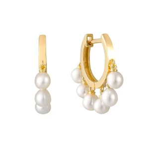 Vintage Fashionable Drop Design Hoop Earrings with Long Drop Shell Beads Hypoallergenic Posts Pearl Accents