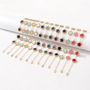 Vintage Four Leaf Clover Stainless Steel Bracelet Stones Classic Lucky Fashion Jewelry for Women Van Lover’s Design