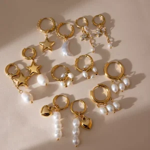 Vintage Fresh Water Pearl Earring Waterproof 18K PVD Gold Plated Jewelry Hypoallergenic Stainless Steel for Women