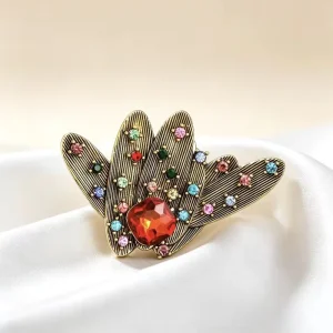 Vintage Full Rhinestone Flower Brooch French Minimalist Lapel Pin Women Accessory