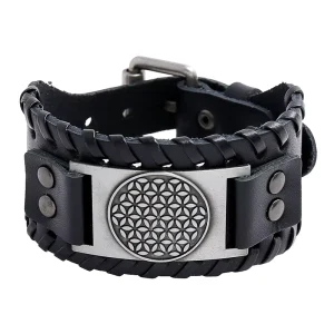 Vintage Genuine Leather Cuff Bracelet for Men and Women Geometric Pattern Viking Runes Bracelet