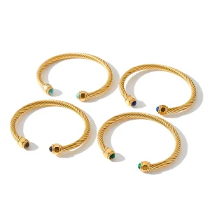 Vintage Geometric Twisted-thread Stainless Steel Bracelet, Women Fashionable Natural Stone Bracelet
