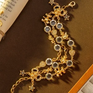 Vintage Gold Charm Bracelet Unisex Heavy Industry Crystal Star Pendant Multi Layer Alloy Bracelet Retro Fashion Jewelry