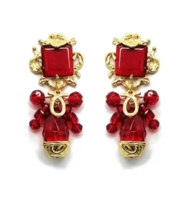 Vintage Gold Filled Resin Earring Leaf Crystal Earring Square Glass Natural Stone Earrings