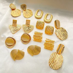 Vintage Gold Plated Earrings Boho Round Square Flower Earrings Bohemian Geometric Stud Earrings for Women Gift