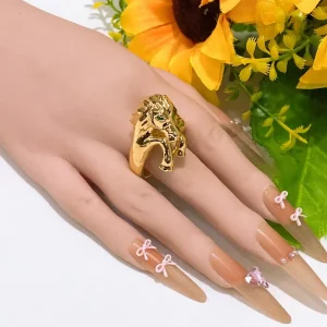 Vintage Gold Plated Horse Head Open Ring Retro Animal Sculpture Adjustable Finger Ring Fashion Hip Hop Jewelry Gift
