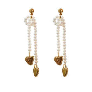 Vintage Gold Plated Natural Pearl Earrings European American Style Jewelry