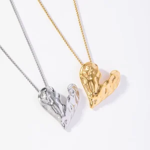 Vintage Gold Waterproof Collar Neck Romantic Jewelry Stainless Steel Heart Love Metal Pendant Necklace