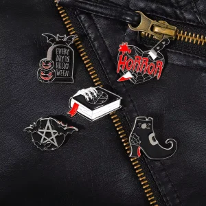 Vintage Gothic Horror Bat Magic Brooch Pin Custom Fashion Jewelry Black Halloween Brooch for Women