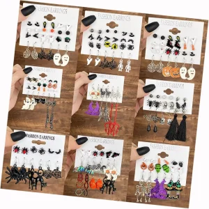 Vintage Halloween Collection Spooky Pumpkin Tassel Earrings Set Personalized Bat Earrings Jewelry