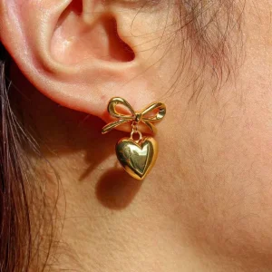 Vintage Heart Earrings Wedding Gift Stainless Steel Acrylic Jewelry Trendy 18K Gold Plated Fashion Dangle Bow Knot Pendant Women
