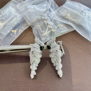 Vintage High Atmosphere 925Silver CZ Ear Stud Earrings Elegant Full Diamond Parrot Ear Pat Fashion Drop Earrings