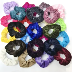 Vintage High Elastic Velvet Scrunchie Solid Color Retro Hair Tie for Women Daily Hair Accessories Custom Logo