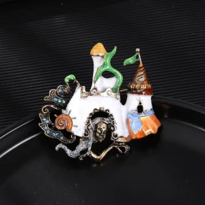 Vintage High-end Personality White Castle Brooch Birthday Gift Fashion Luxury Pin Accessories