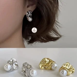 Vintage Indie Elegant Luxury Cold Tone Silver Post Ear Studs Minimalist Fashion Versatile Autumn Winter Imitation Pearl Earrings