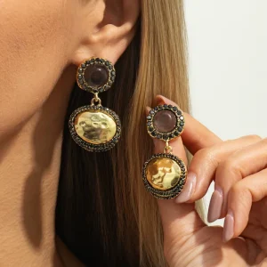 Vintage Inlay Rhinestone Geometric Ellipse Pendant Earrings for Women Retro Lady Daily Drop Earrings Accessories Fashion Jewelry