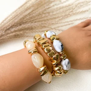 Vintage Irregular Resin Layered Beaded Bracelet Set Handmade Stacked Women Bracelet Set