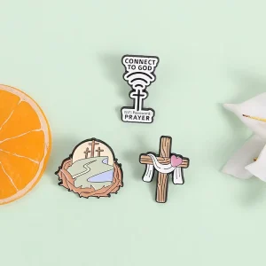 Vintage Jesus Cross Heart Enamel Pin Christian Faith Brooch Lapel Badge Fashion Religious Jewelry Gift
