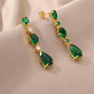 Vintage Jewelry 18K Gold Plated Long Earrings Elegant Crystal Water Drop Dangle Earrings for Women Bridal Wedding