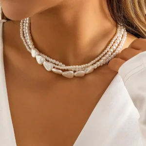 Vintage Layered Baroque Pearl Necklace for Women Irregular Pearl Double Strand Retro Choker Fashion Jewelry for Women