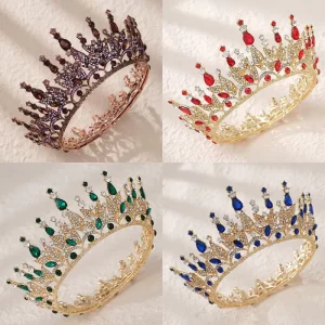 Vintage Luxury Baroque Crown Headband Elegant Shiny Bridal Tiara for Weddings Proms Multicolor Princess Rhinestone Crown Gold