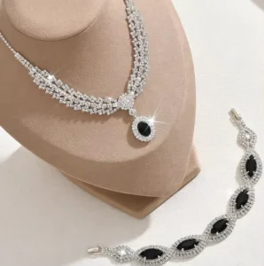Vintage Luxury Rhinestone Crystal Pendant Necklaces Bracelet Drop Earrings Wedding Statement Jewelry for Women Sets